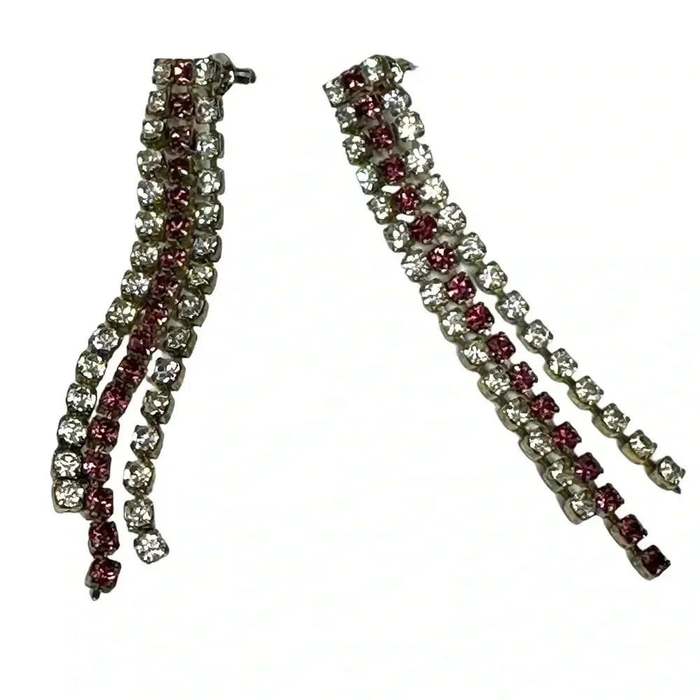 Beautiful waterfall rhinestone earrings clear and pink sparkly stones